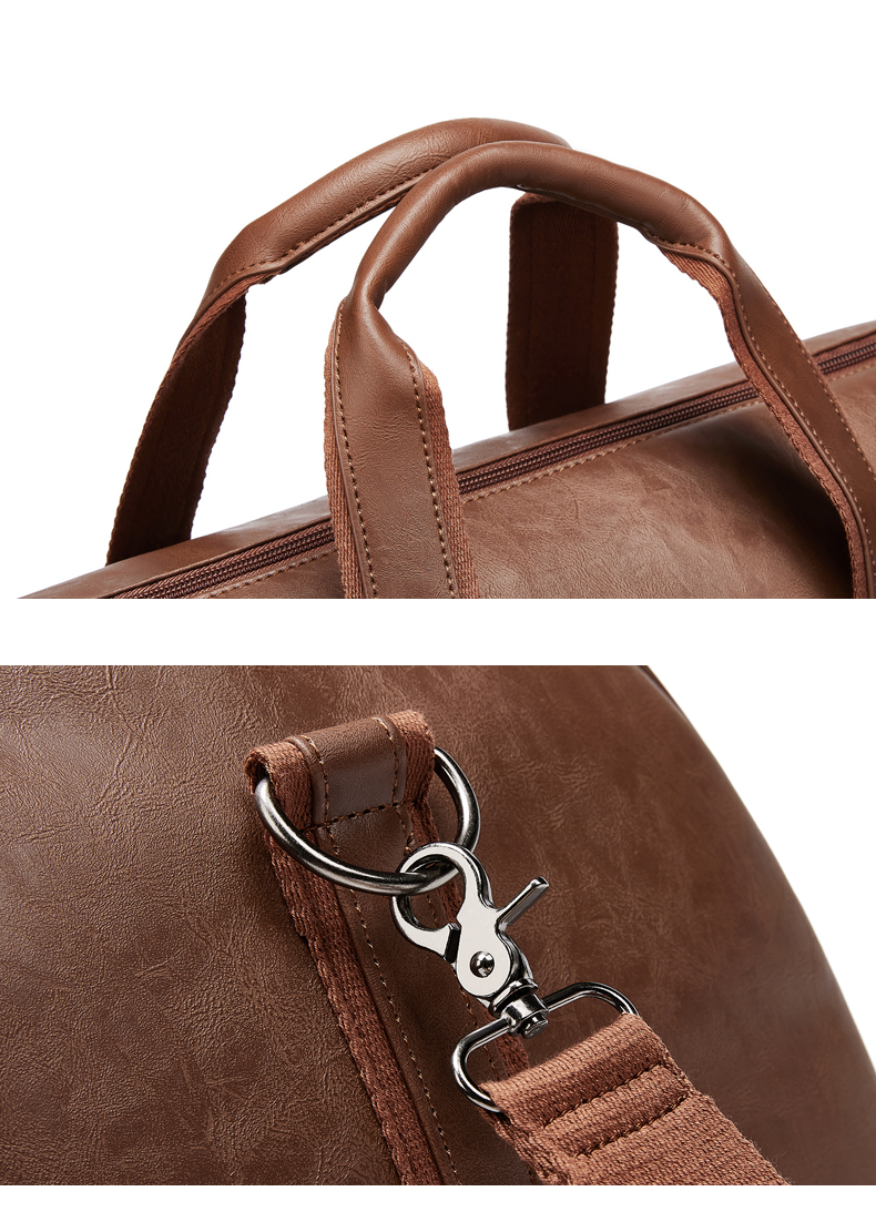 Outdoor PU Leather Travel Duffle Bag Brown With Separate Shoe Compartment