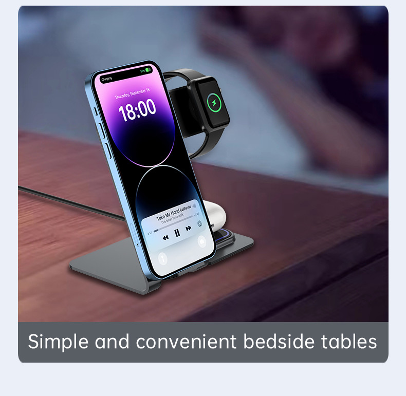 15W Aluminum Alloy Wireless Charging Stand for iPhone Samsung Qi Phones - Silver/Black/Blue/Grey