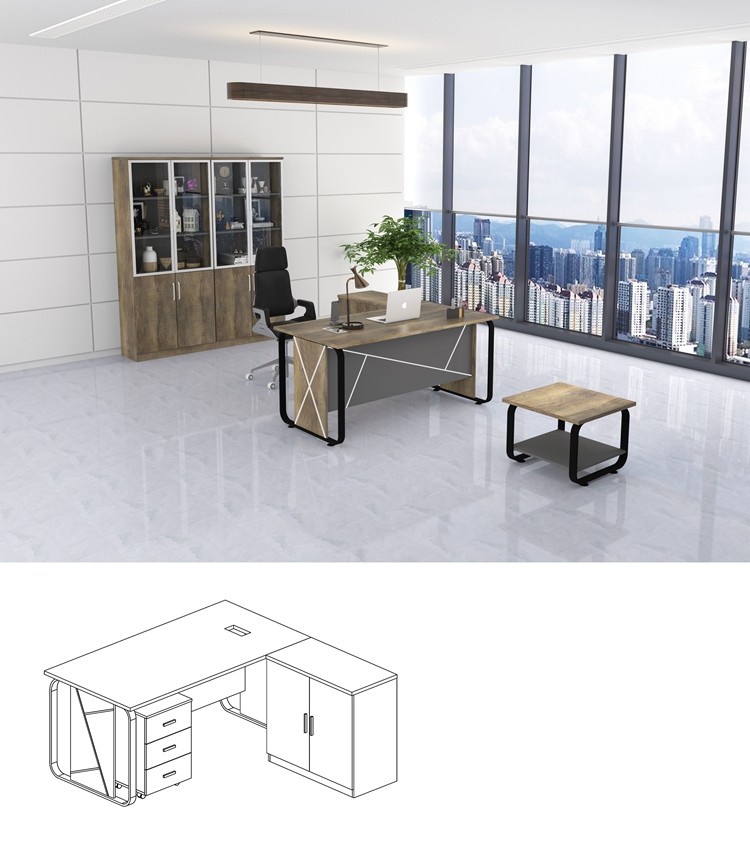 L-Shaped Executive Office Desk with Melamine Color brown+gray