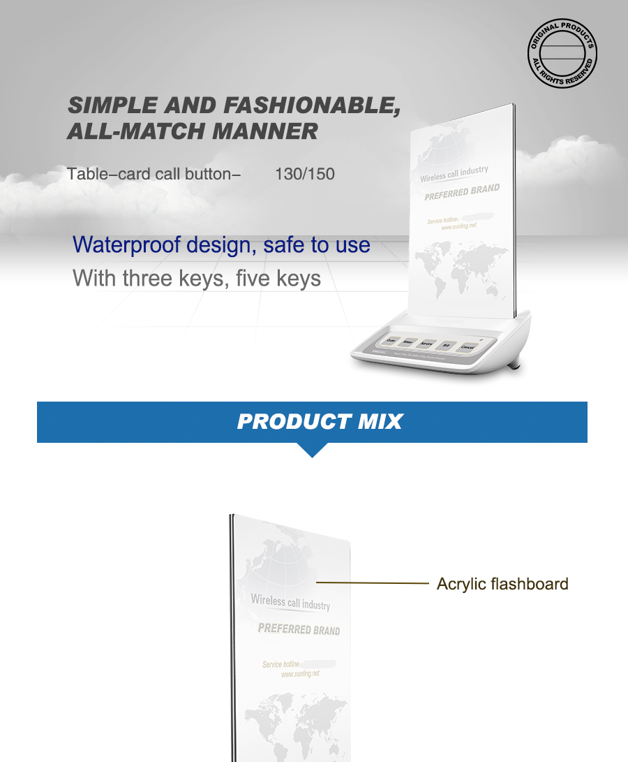 wireless advertising buttons for guests call waiters service/bill/cancel other label customized