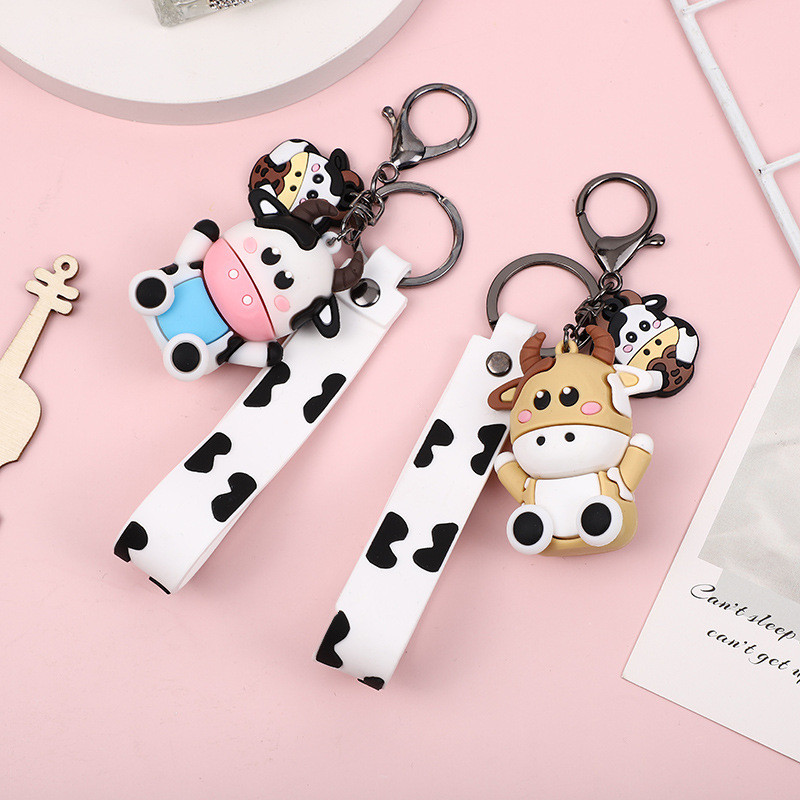 Silicone Cartoon Cow Keychain for Ladies Backpack and Car Pendant
