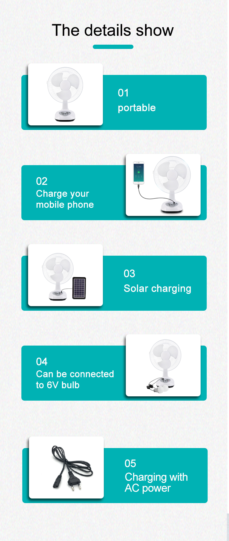 Hot Solar Desk Fan AC/DC 12-Inch Rechargeable Floor Fan Solar Power Panel Mobile Charging Lighting Desk Fan