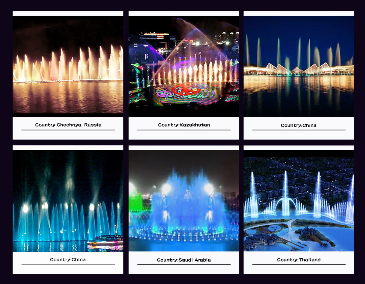 Floating Water Fountain Show , Computer Controlled Water Fountain With Colorful RGB