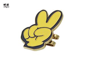 Quality Cute Hand Decorative Lapel Pins , Yellow Victory Lapel Pin Fake Gold Plating wholesale