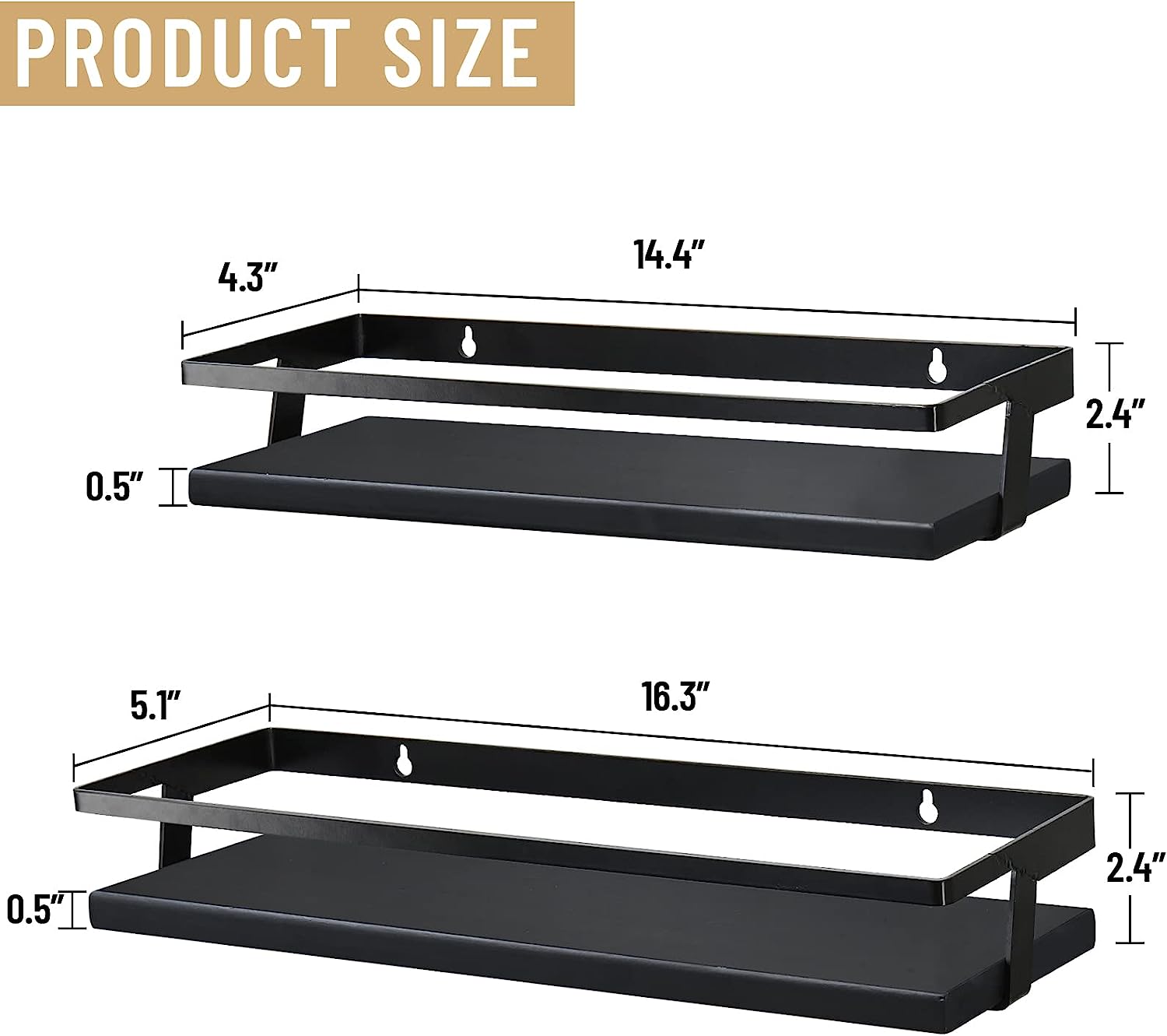 Metal Frame Bathroom Wall Shelf Powder Coated Wood Storage Shelves for Kitchen Decor