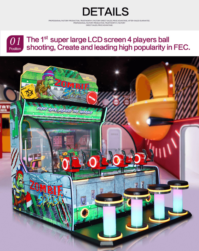 700W Ticket Redemption Game Machine Coin Op Zombie Splash - 4 Players Ball Shooting Game Arcade Machine