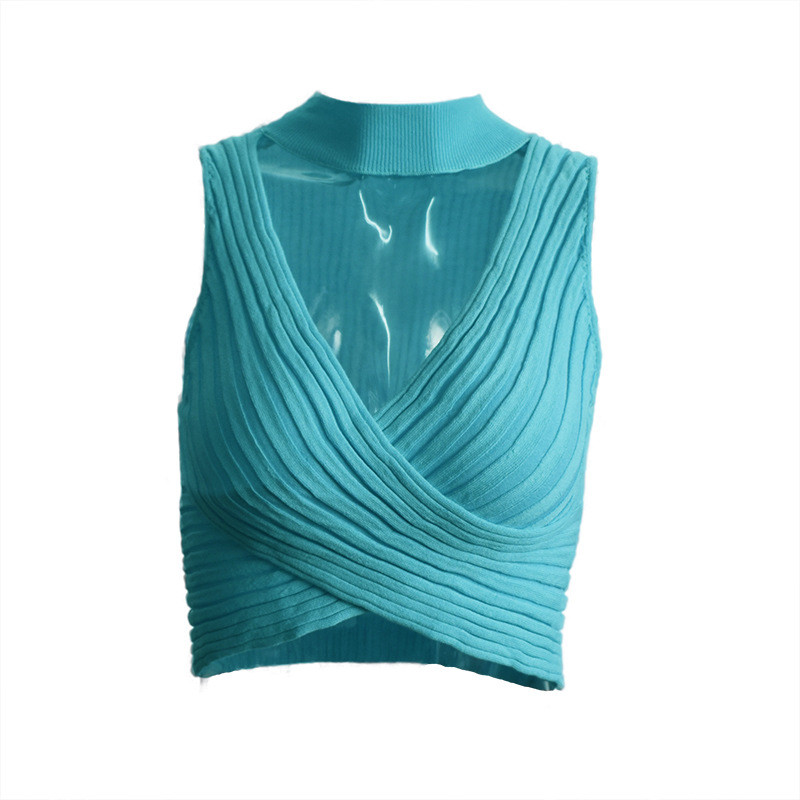 Hanging Neck Sleeveless Sexy Women's Knitted Tank Top