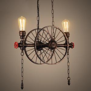 Quality Retro Water Pipe Wheel chandelier Industrial Restaurant Bar light American Iron vintage chandelier(WH-VP-77) wholesale