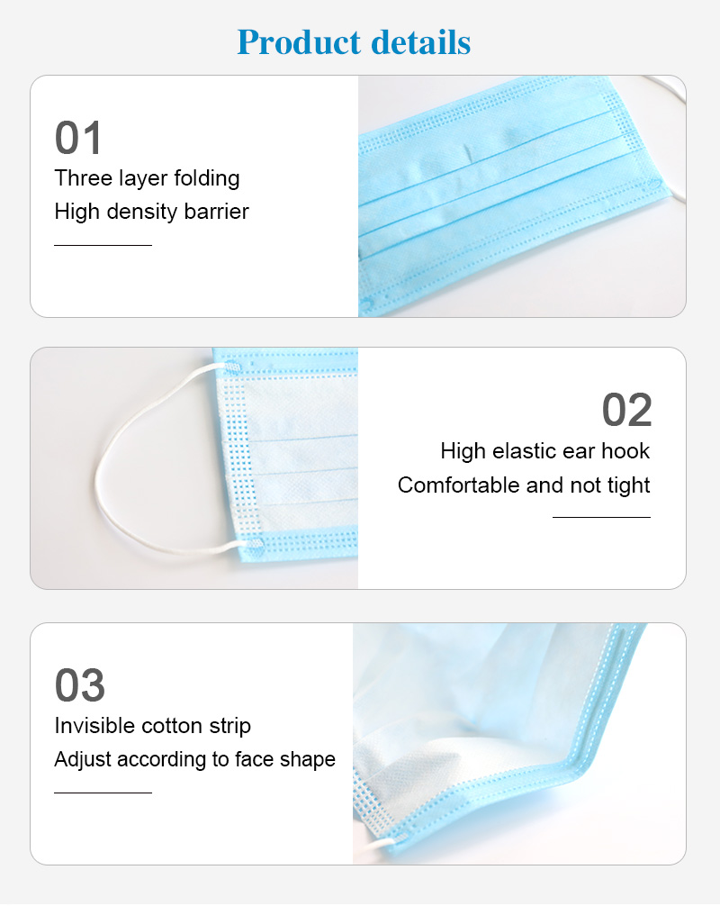 Wholesale Manufacturer Disposable Non Woven 3 Ply Face Mask 3 Layer face mask disposable
