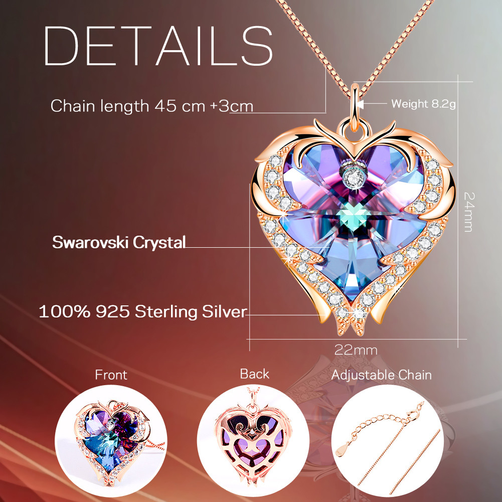 8.2g 1.5ft Crystal Heart Necklace Slightly Askew Heart Shape Pendant