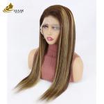 Kinky Straight Customized Human Hair Wigs Brown Breathable