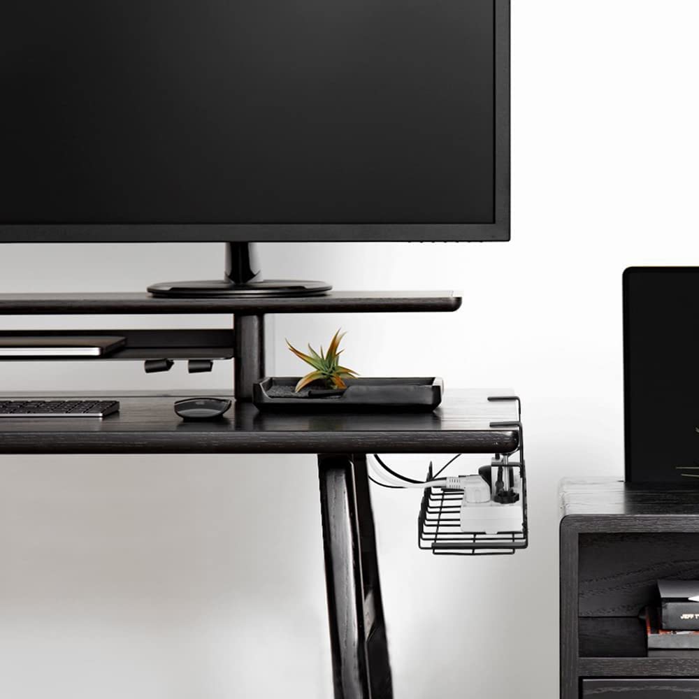 Non-folding Rack Under Desk Cord Organizer with Clamp Sturdy Metal Desk Cable Tray