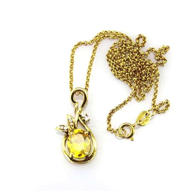 18K Yellow Gold Plated Silver 7mmx9mm Oval Yellow Citrine Cubic Zircon Pendant (PSJ0150)