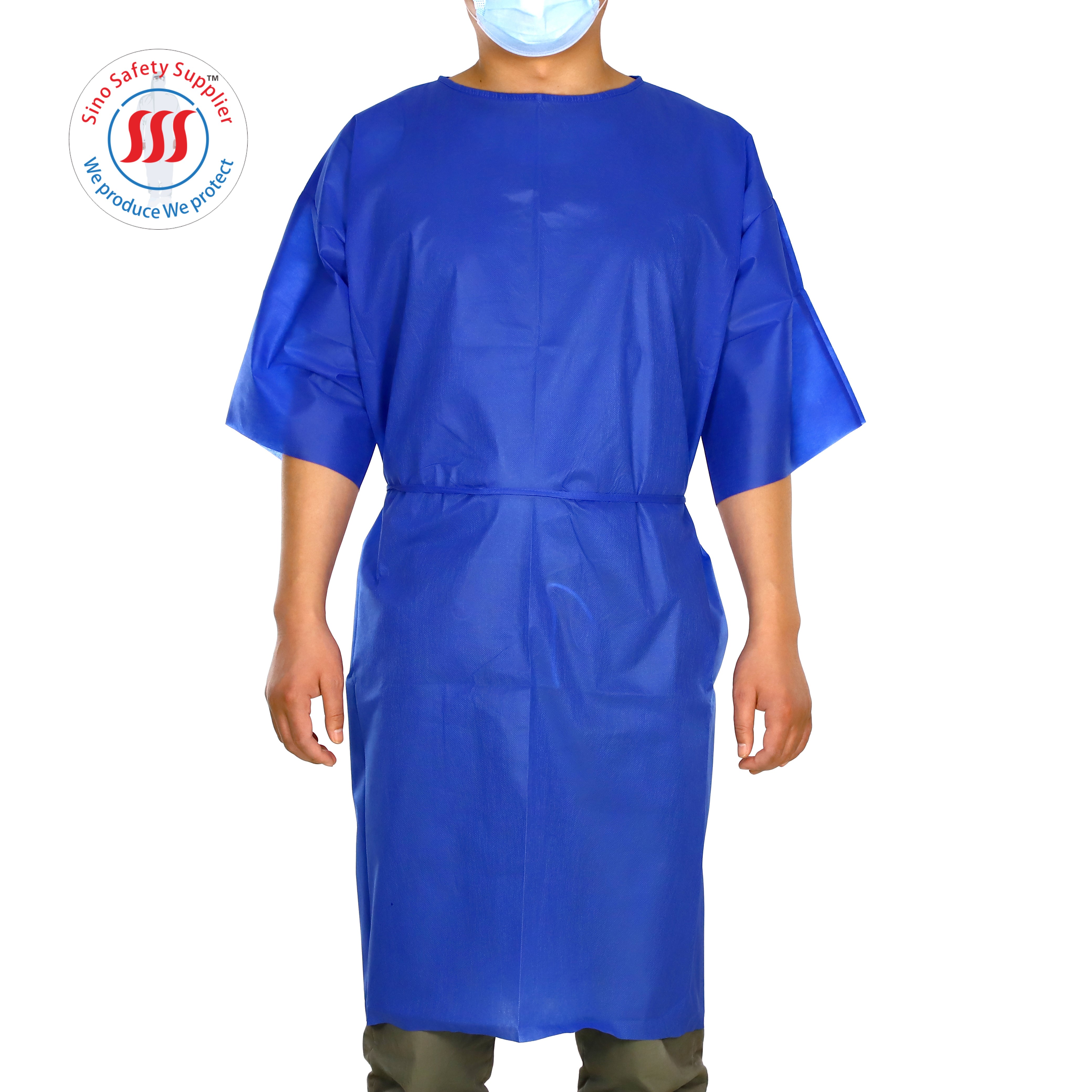 Lightweight 35gsm PP Disposable Gown Contact Isolation Lab Gown