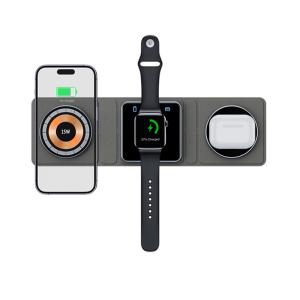 Quality 15W Travel Wireless Charger FCC Foldable Samsung 3 In 1 Charging Black wholesale