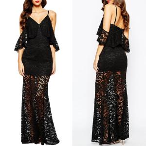 Quality Elegant Black Sexy Long Lace Maxi Evening Dresses wholesale