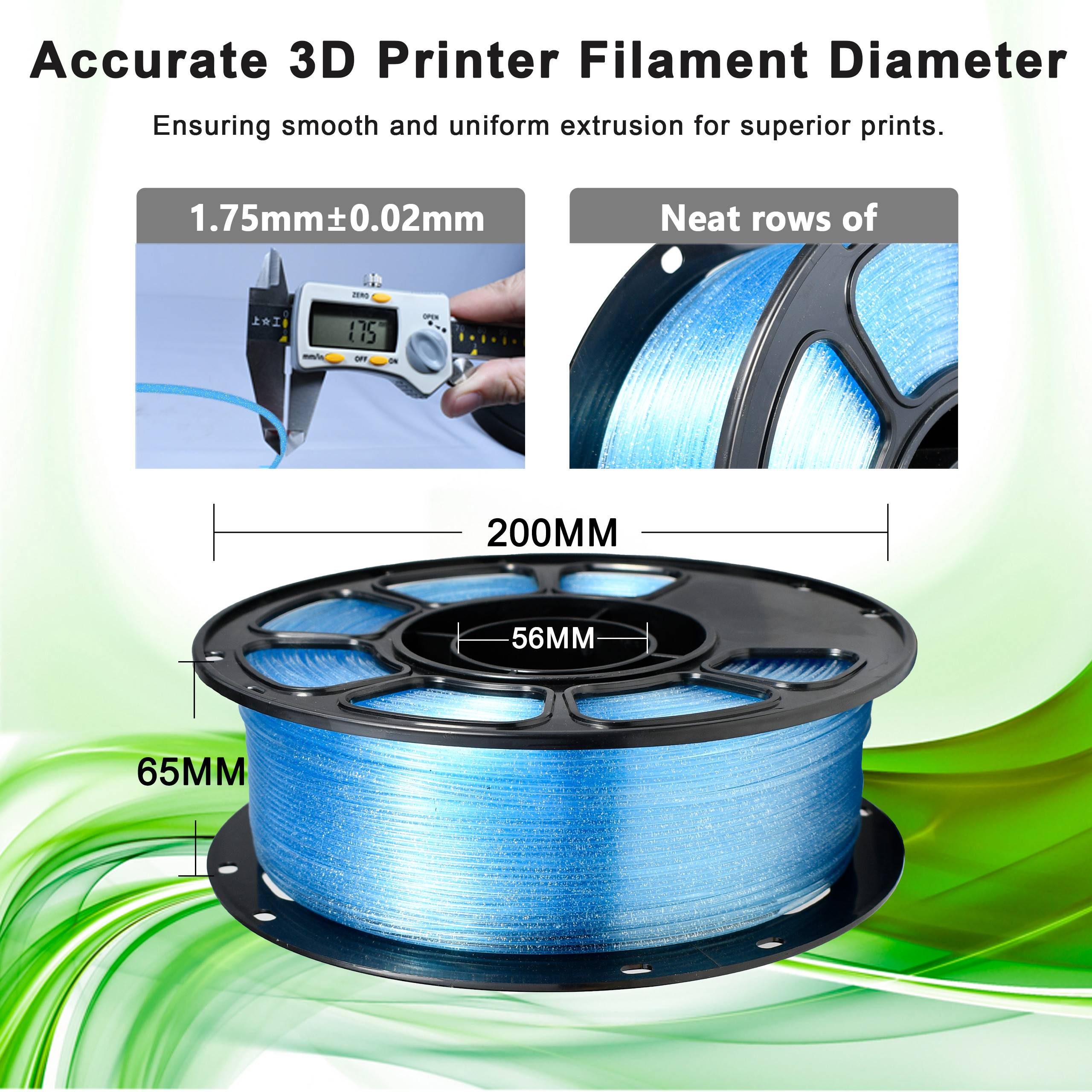 High Strength 3D Printing Filament 1.75mm Glitter Blue PLA+ Filament FDM Forming Technology