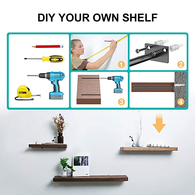 Wall Mount Hidden Floating Shelf Brackets Rust Proof Stainless Steel 10" Retro Black DIY Floating Shelf Brackets