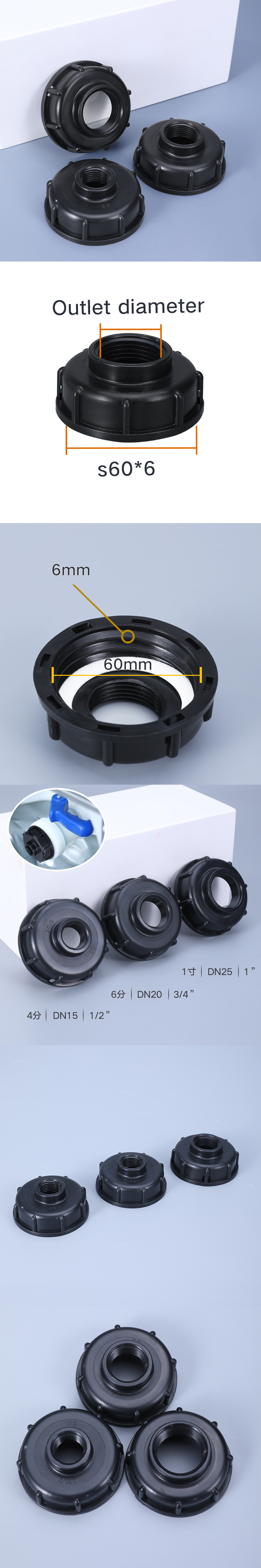 Injection Custom 3 1 4 2 3 4 Multiple Inch Plastic pvc Adapter water level controle valve S60x6 Thread For IBC