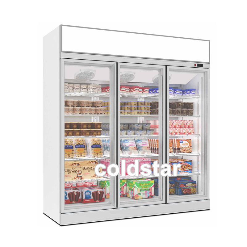 Fan cooling vertical commercial freezer glass door supermarket showcase refrigerator