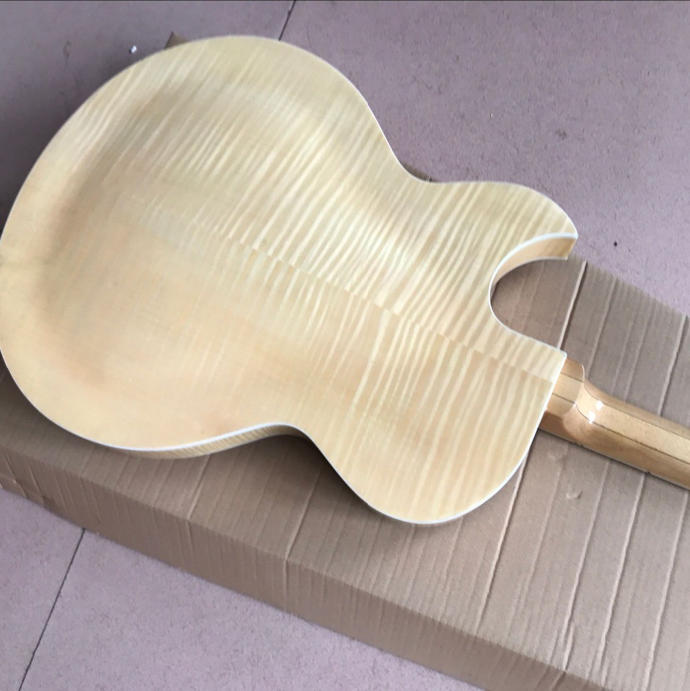 F hollow body jazz Electric Guitar,double tiger flame Natural wood color guitarra.vibrato system