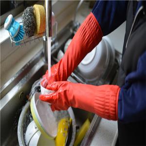 Quality Latex Rubber Dishwashing Gloves , Long Sleeve Cleaning Gloves Non Toxic wholesale