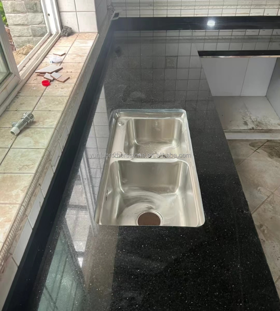 Hotel Kitchen Countertop and Stairs Cut-To-Size Indian Black Star Galaxy Granite Slabs