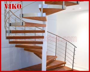 Quality Spiral StaircaseVH36S Tread Beech Aluminum Stair Curved Glass Handrail 304 Stainless Steel 12mm Glass wholesale