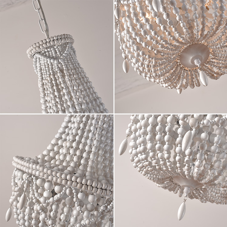 Vintage White Wood beaded chandelier for the kitchen foyer chandelier(WH-CI-149)