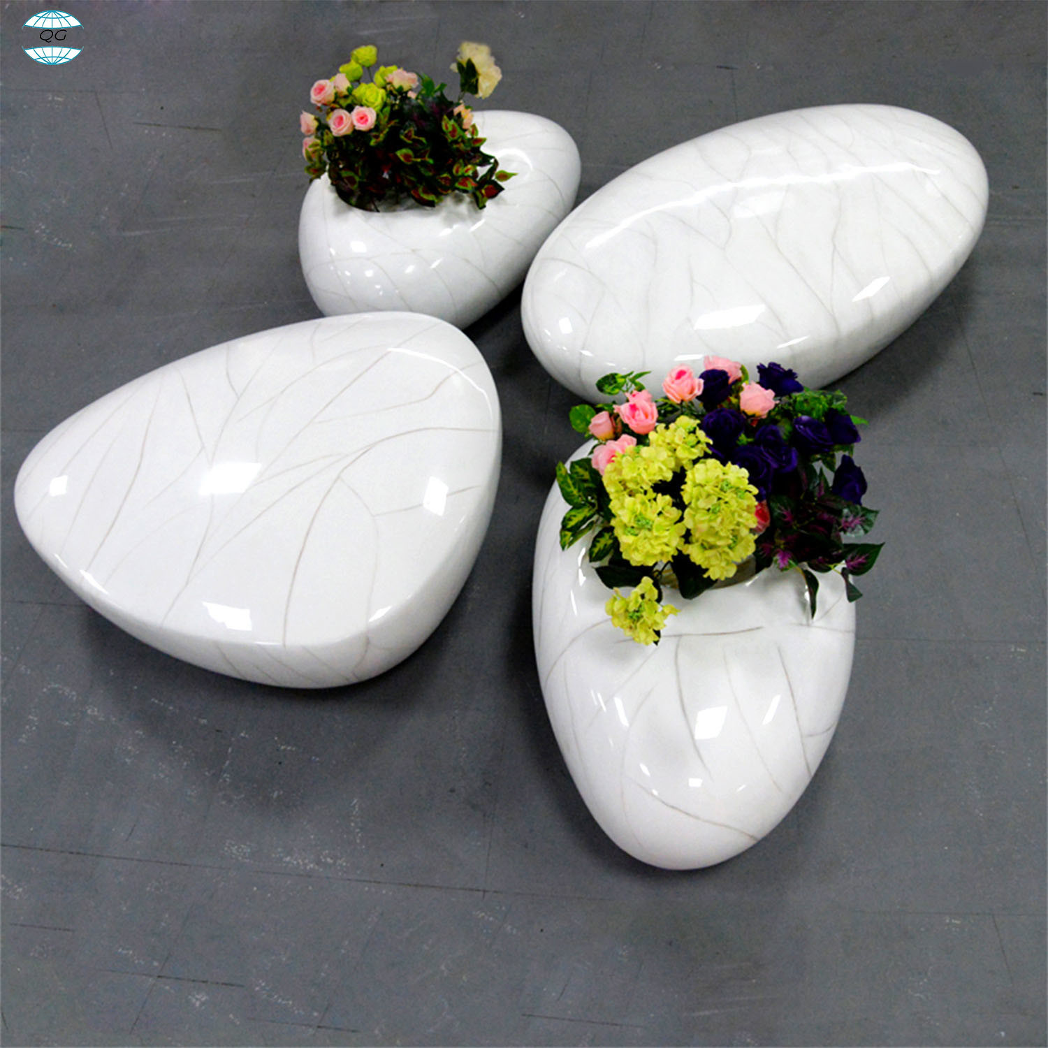 Lightweight Grey Fiberglass Resin Outdoor Furniture Set Fiberglass Table Chair Sets