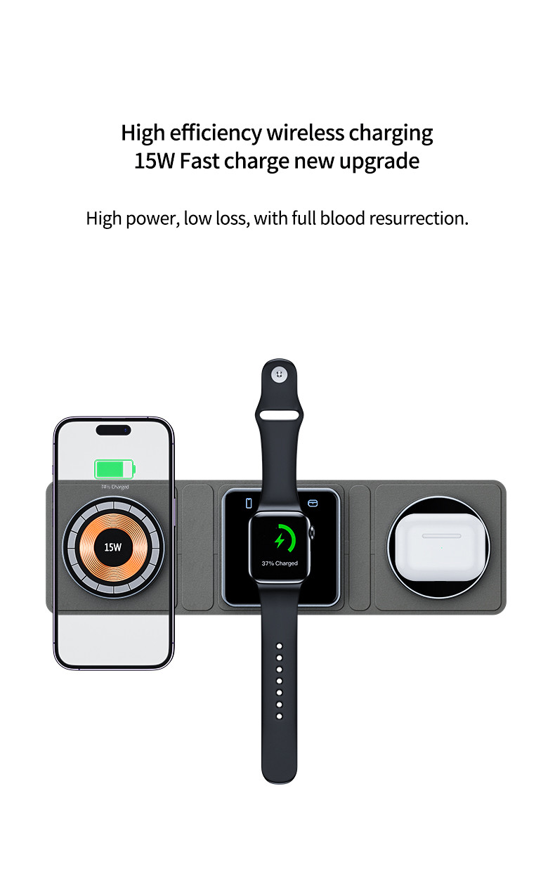 Foldable Wireless Charging 3 Fold Design For Qi Smart Phone Airpods And IWatch