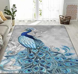 Quality Customized Peacock Area Rug Under Couch Polyester Carpet For Living Room wholesale