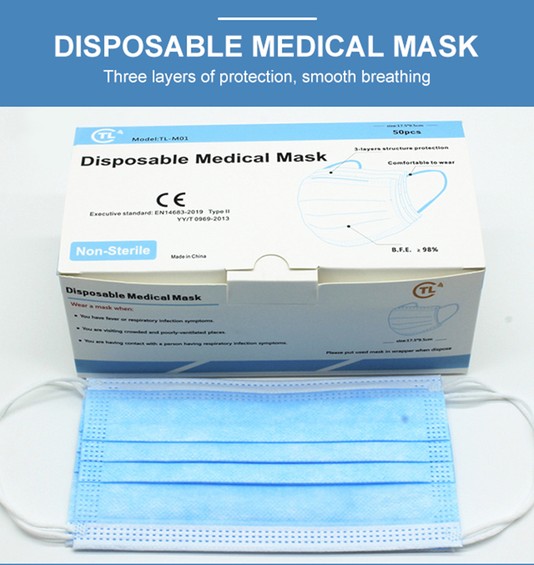 Ready to Ship Disposable Medical 3 ply Non Woven Mask Surgical Disposable Face Mask