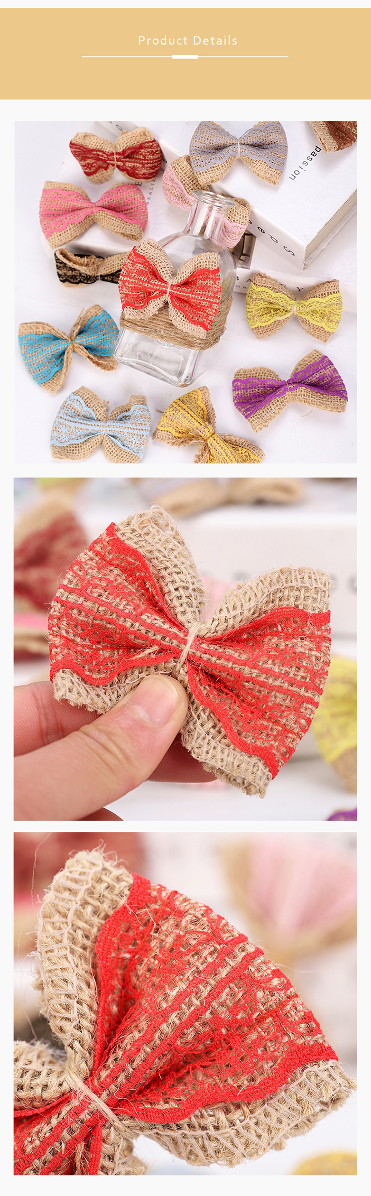 Factory Direct Handmade Diy Lace Bow New Clothing Accessories Color Linen Flower Can Be Customized