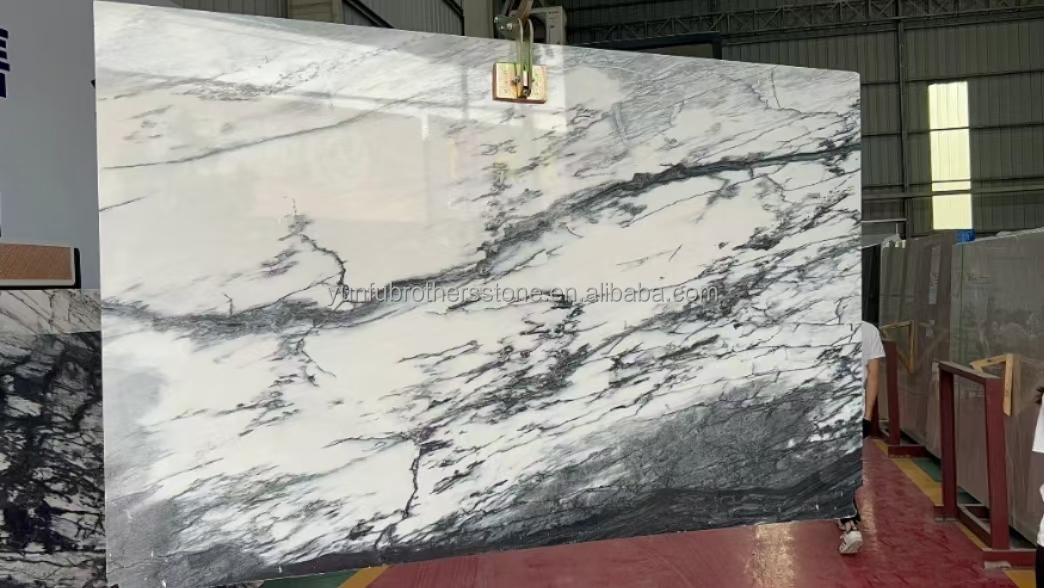 Snow Mountain White Marble Big Slab for Modern Design Dining Table Top Natural Stone