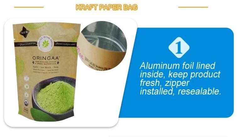 Wholesale Biodegradable Zipper Brown Kraft Paper Bags Tea/Food Packaging Stand Up Paper k Bag