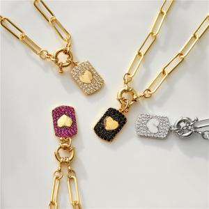 Quality Diamond Zircon 18k Gold Plated Necklace Heart Pendant Paper Clip Link Chain Choker wholesale