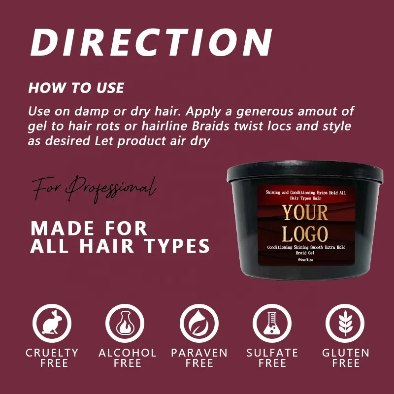 black hair firm hold water based long-lasting clear color no label custom logo strong hold edge control for 4c hair