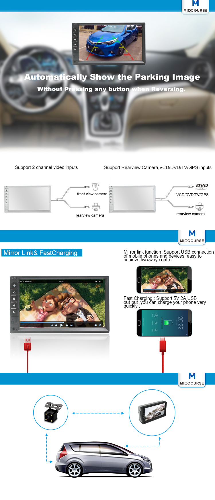 Universal 7 Inch 2 Din double din Touch Screen Bluetooth Car Stereo screen mp5 DVD player
