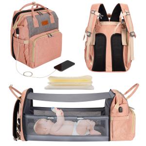 Quality 5 In 1 Diaper Bag Backpack Portable Crib Mummy Bag Bed Waterproof Travel Bag With USB Charge Baby Changing Bag wholesale