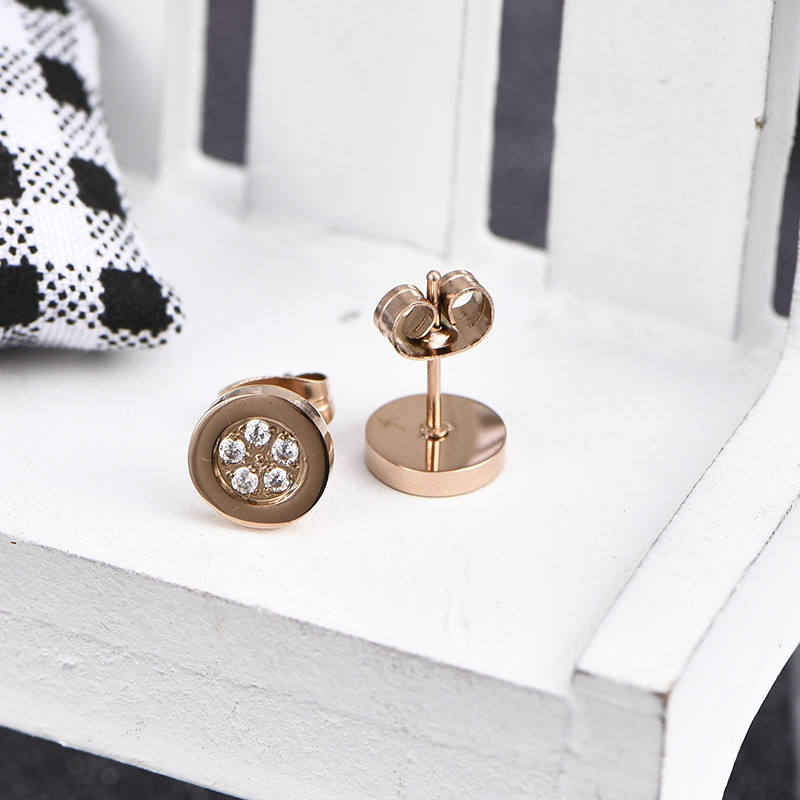 High Quality Rose Gold Plated Round Shape CZ Stud Earring Body Piercing Jewelry Earrings