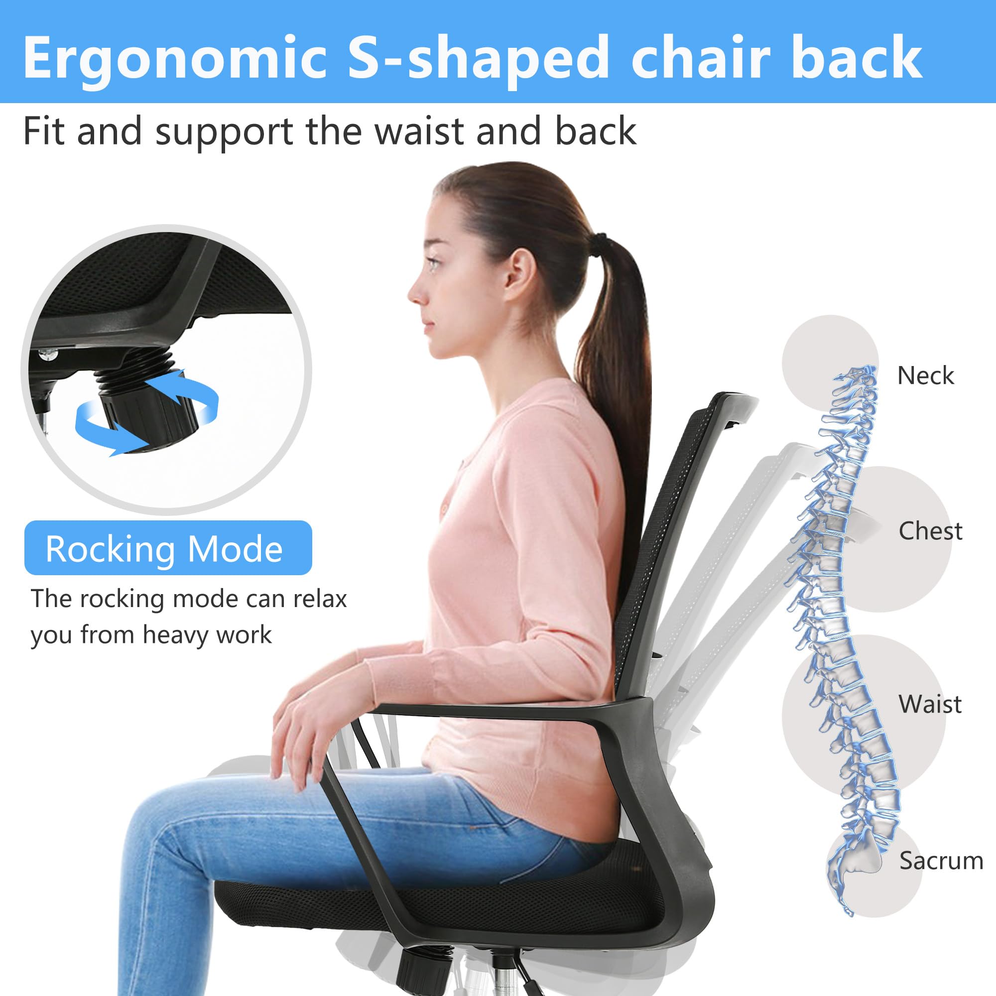 360 Swivel Modern Mesh Office Chair with Recliner Function and Height Adjustment