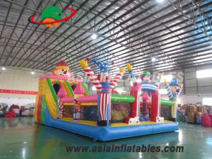 Quality Anti Ruptured 8 X 6M Colorful Clown Theme Inflatable Fun City wholesale