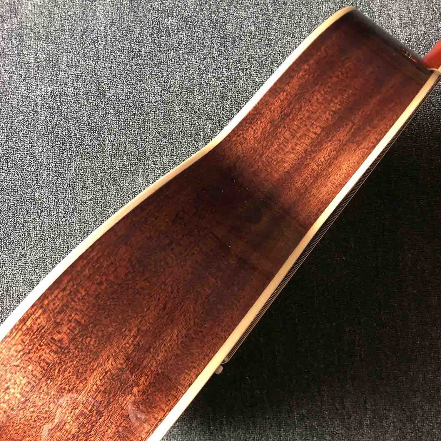 Custom A All Solid Wood Abalone Inlay Mahogany Back Side Acoustic Guitar Customize Logo is Available Free Shipping