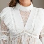 Anti wrinkle Ladies Lace Tops White Lace Peplum Blouse Full Sleeve