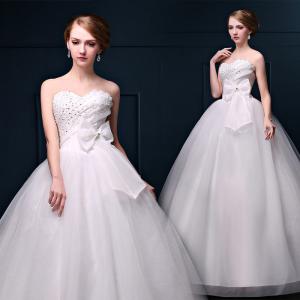 Quality 2016 Spring Hot Sale High Waist Lace Bra Diamond Straps White Butterfly Sash Wedding Dress wholesale