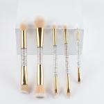 Double Ended Travel Makeup Brush Set 5pcs Transparent Glitter Plastic Handle