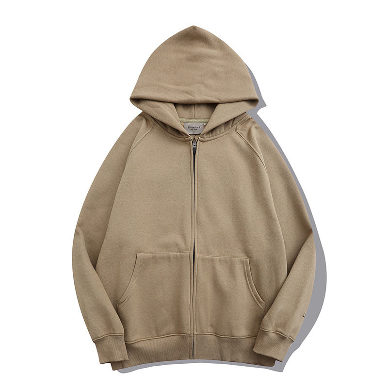 Full Zip Up Hoodie Sweatshirt Brown Blank Plain 100% Cotton Oversized