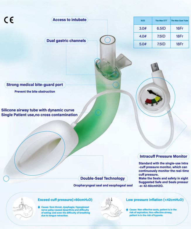 Intubating Suction Laryngeal Airway Dual Lumen Laryngeal Airway Mask With Pilot Balloon