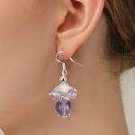 Natural Stone Earring 8MM 10MM Healing Lavender Azeztulite Crystal Bead Dangle